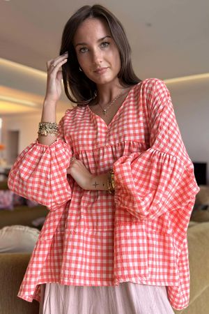 Nonni Gingham Artist Smock Coral